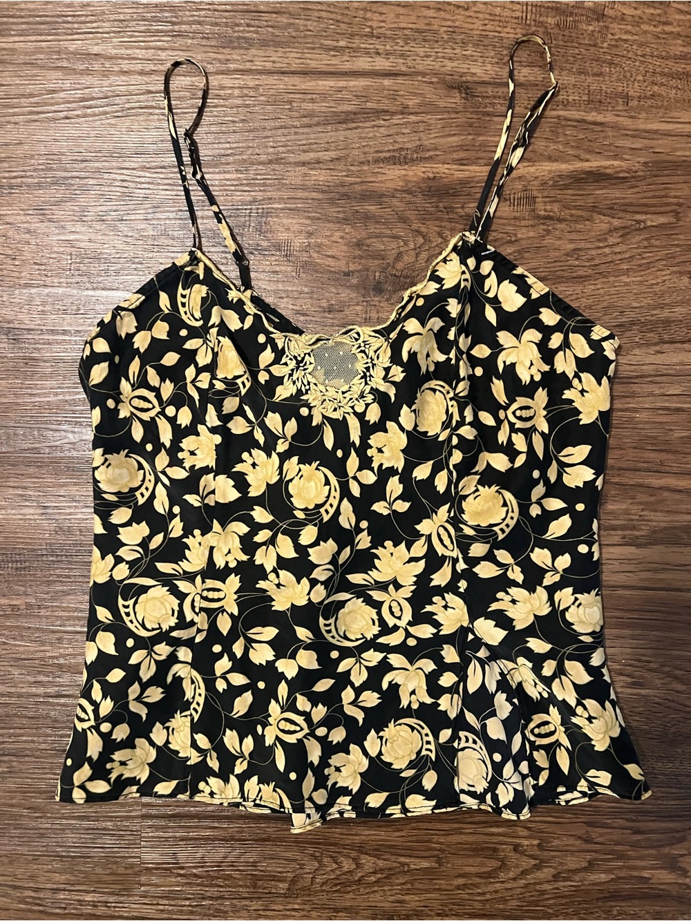 Victoria's Secret Black and Yellow Floral Satin Camisole